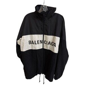 Balenciaga Black & White Logo Windbreaker Jacket Size 34 Lightweight & Stylish O